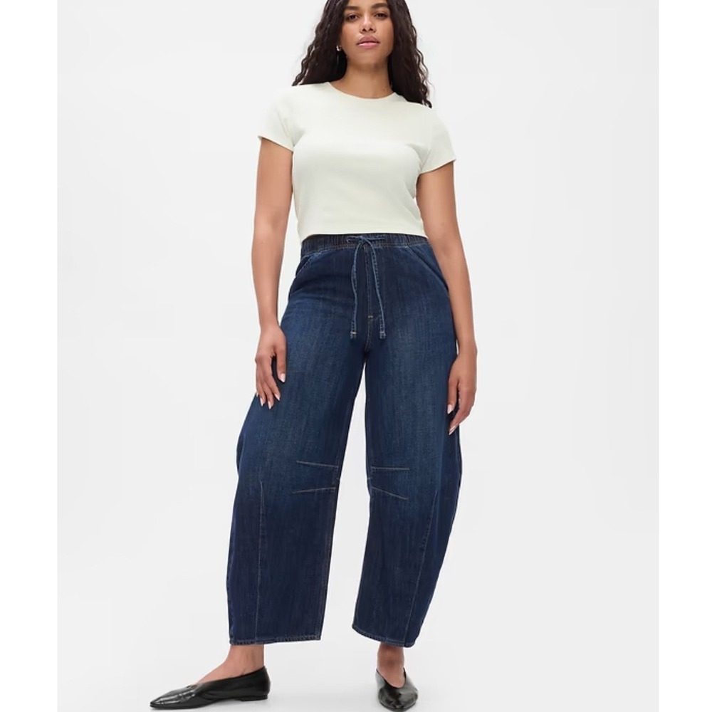 Gap Mid Rise Horseshoe Blue Denim Pull On Drawstring Jeans Small